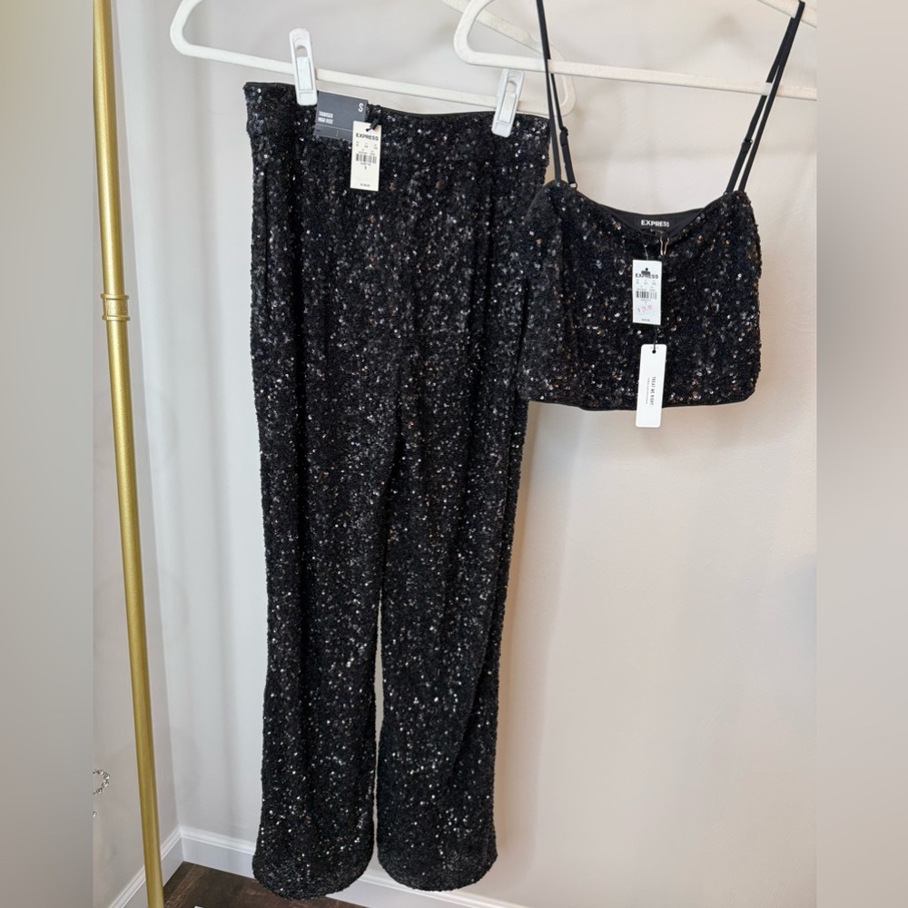 Express Black Sequin Wide-Leg Pants - Sparkle Evening Wear
